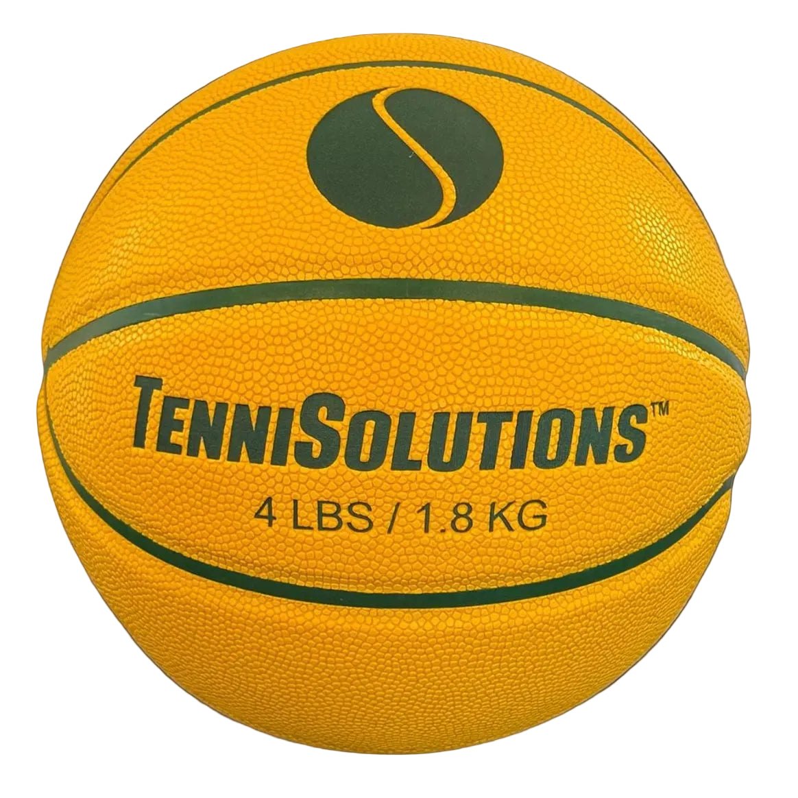 Yellow and green ball with 'Tennisolutions' branding on a white background